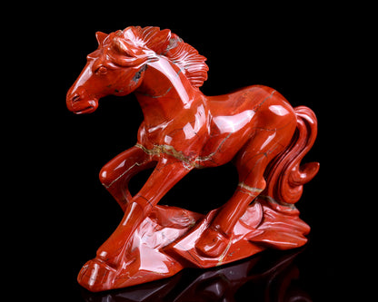 6.3" Red Jasper Hand Carved Crystal Horse Sculpture