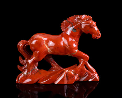 6.3" Red Jasper Hand Carved Crystal Horse Sculpture