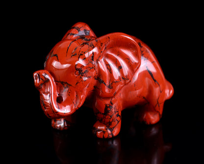 2.4" Red Jasper Hand Carved Crystal Elephant Sculpture