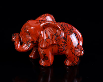 2.4" Red Jasper Hand Carved Crystal Elephant Sculpture