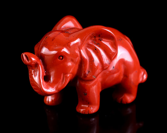 2.4" Red Jasper Hand Carved Crystal Elephant Sculpture