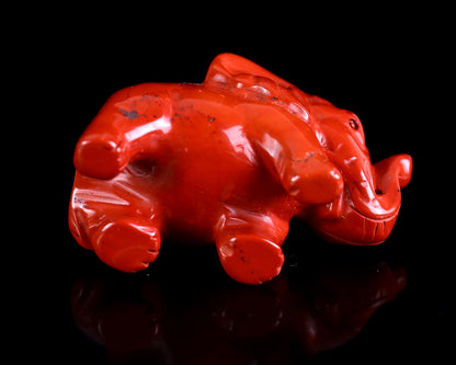 2.4" Red Jasper Hand Carved Crystal Elephant Sculpture