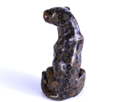 3.0" Leopard Skin Jasper Hand Carved Crystal Leopard Sculpture