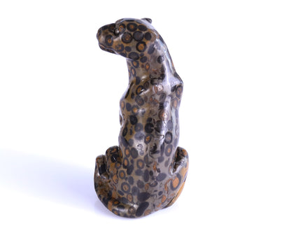 3.0" Leopard Skin Jasper Hand Carved Crystal Leopard Sculpture