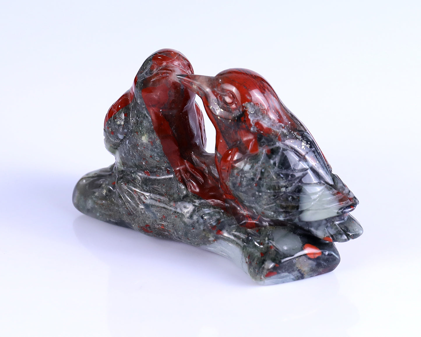 4.1" African Blood Stone Hand Carved Crystal Birds Sculpture