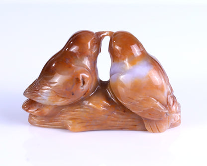 4.1" Chalcedony Hand Carved Crystal Birds Sculpture