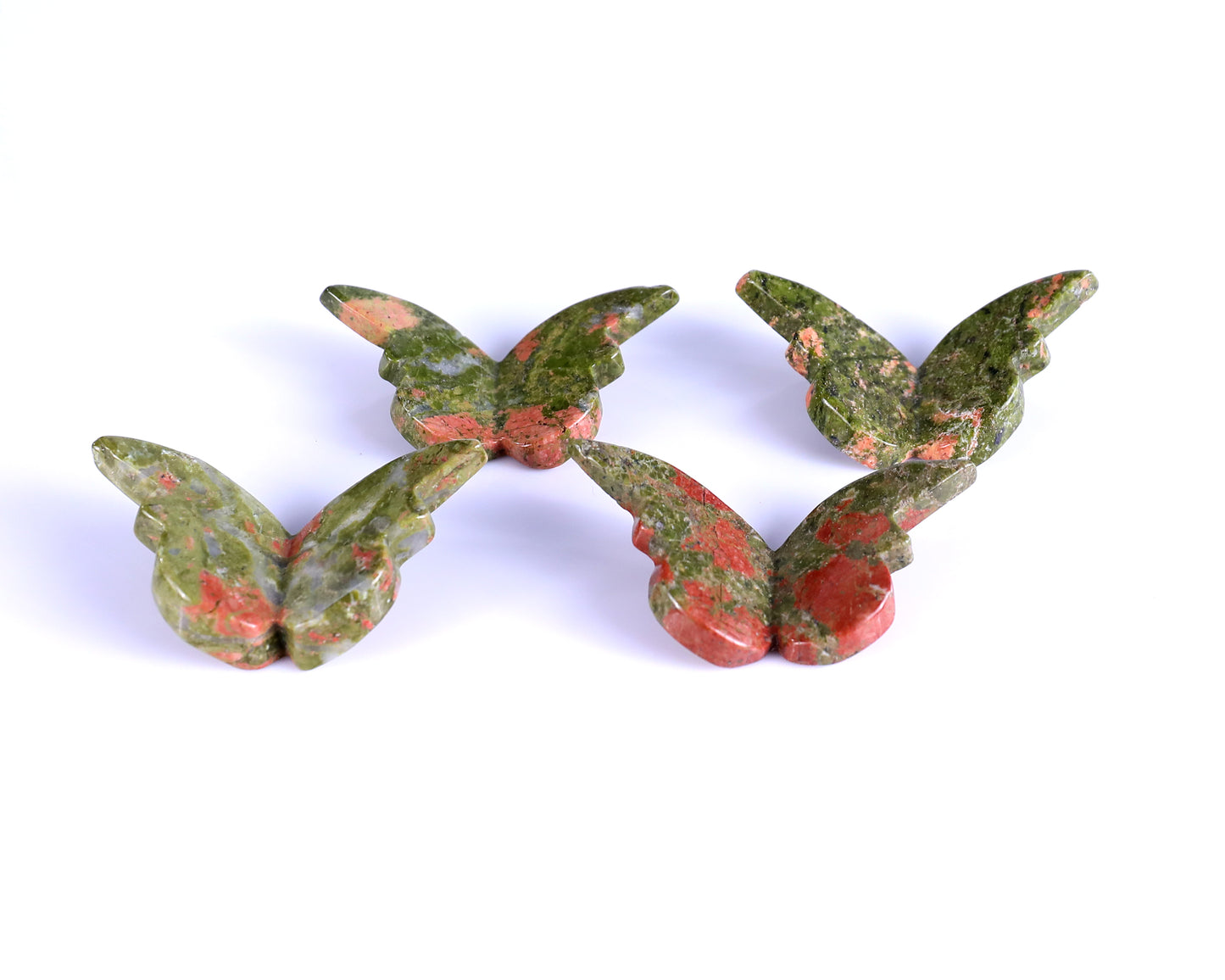 Natural Unakite Hand Carved Crystal Butterfly Set (4pcs)