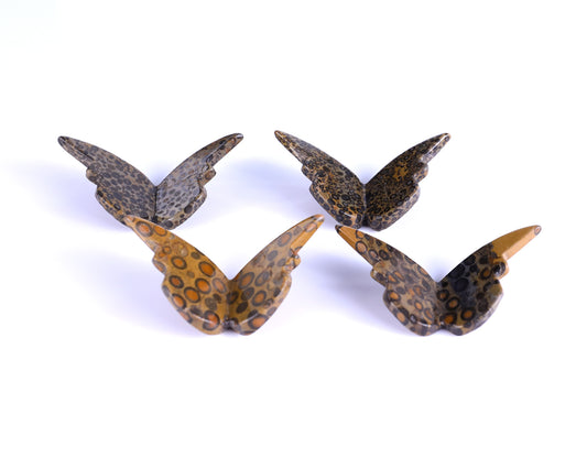 Natural Leopard Skin Jasper Hand Carved Crystal Butterfly Set (4pcs)