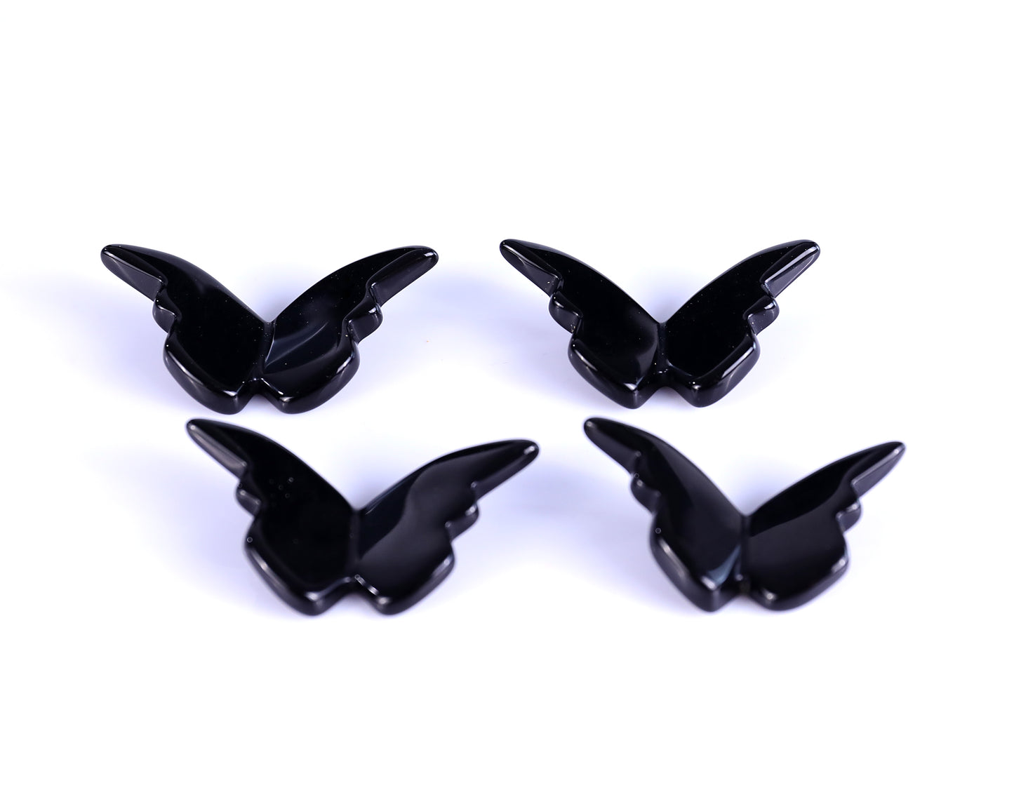 Natural Black Obsidian Hand Carved Crystal Butterfly Set (4pcs)