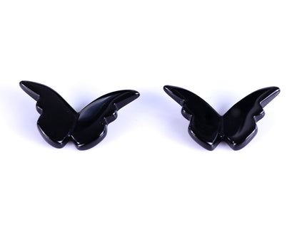 Natural Black Obsidian Hand Carved Crystal Butterfly Set (4pcs)