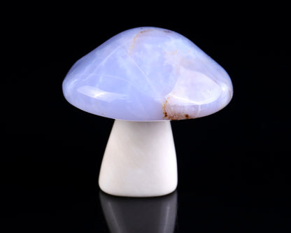 56mm Blue Chalcedony Hand Carved Crystal Mushroom Sculpture