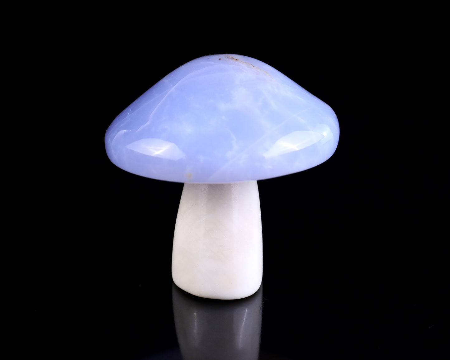 56mm Blue Chalcedony Hand Carved Crystal Mushroom Sculpture