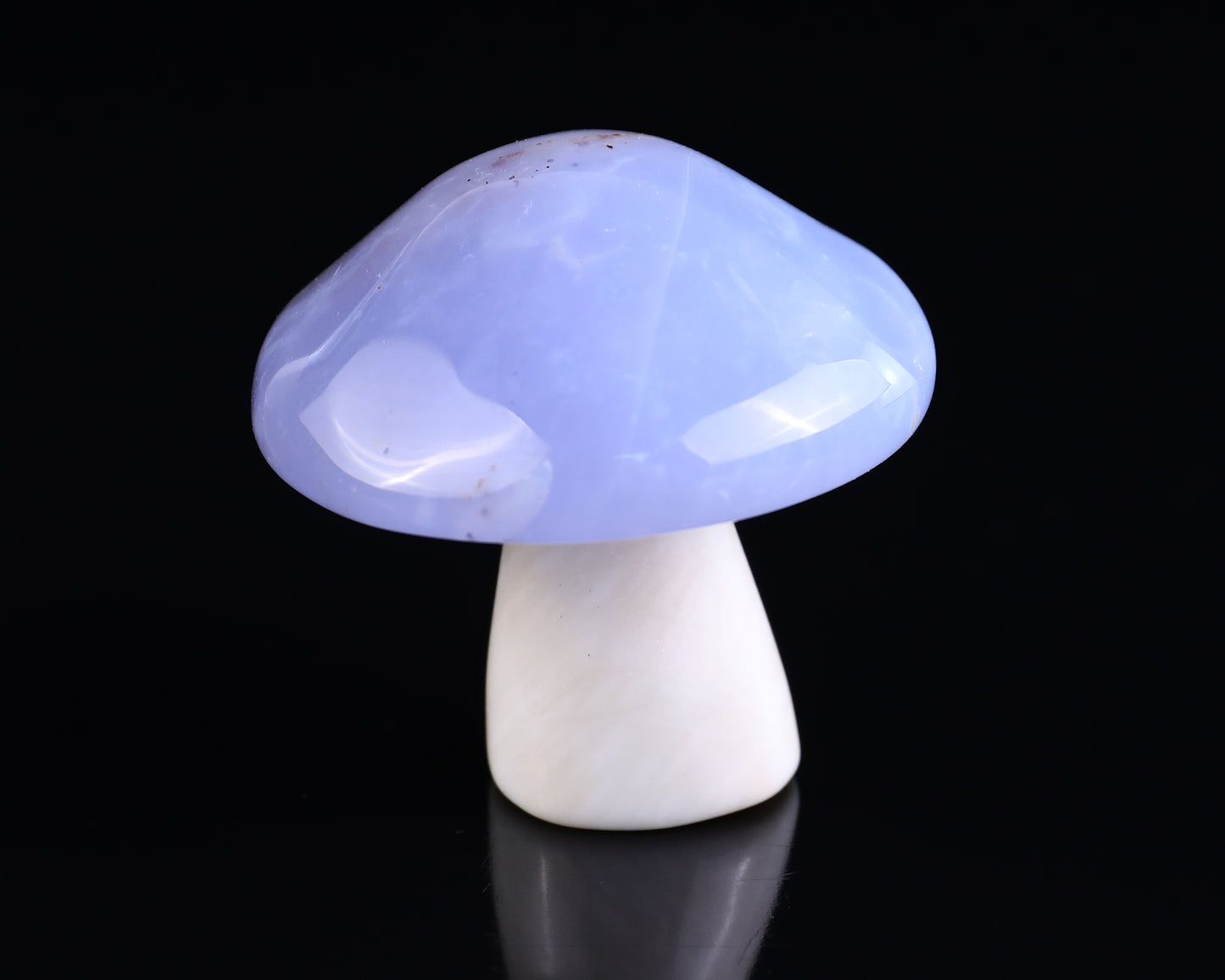 56mm Blue Chalcedony Hand Carved Crystal Mushroom Sculpture