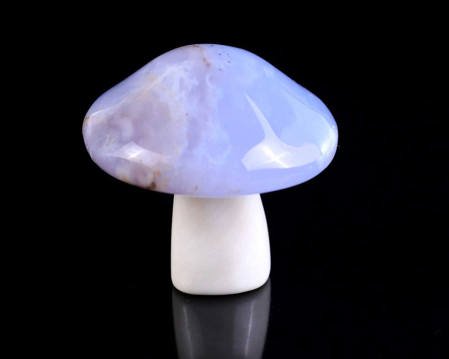 56mm Blue Chalcedony Hand Carved Crystal Mushroom Sculpture