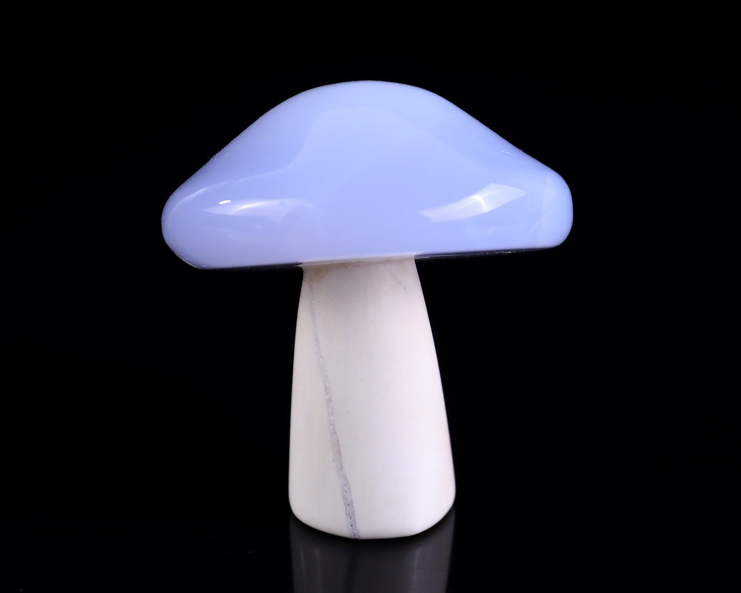 60mm Blue Chalcedony Hand Carved Crystal Mushroom Sculpture