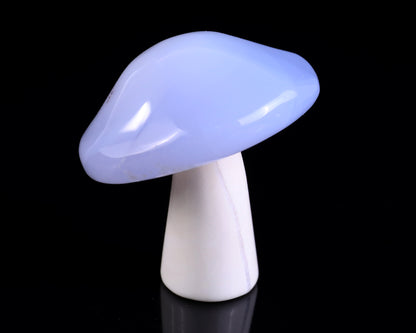 60mm Blue Chalcedony Hand Carved Crystal Mushroom Sculpture