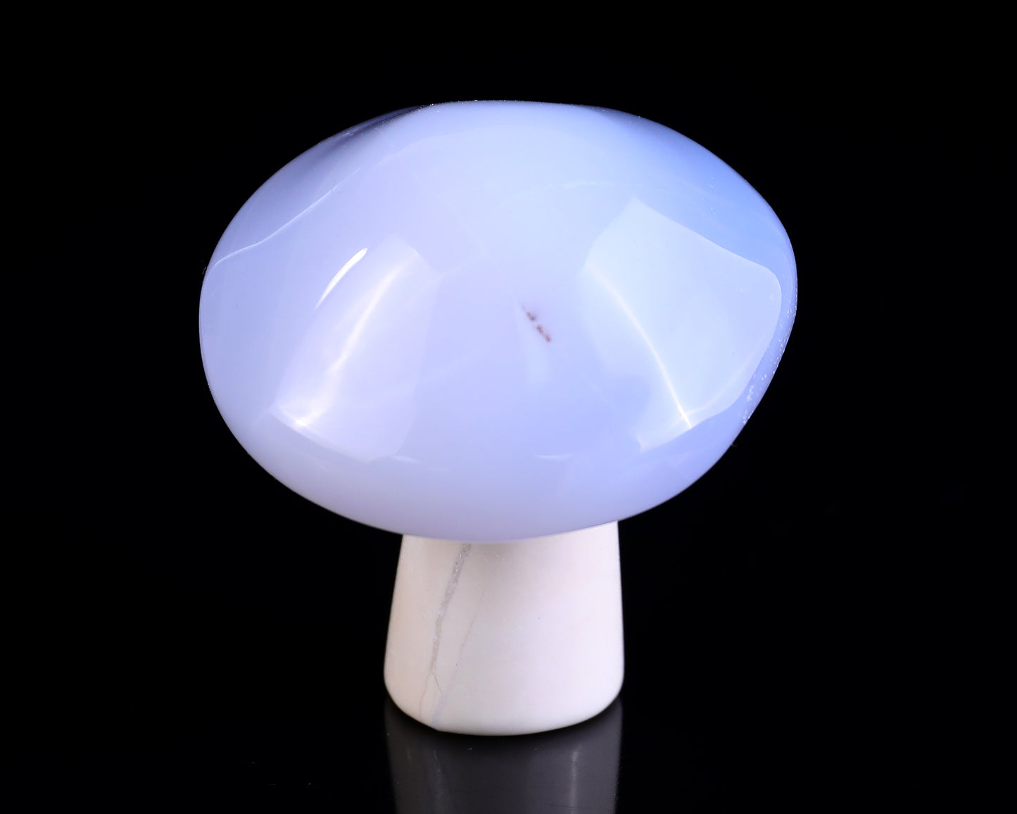 60mm Blue Chalcedony Hand Carved Crystal Mushroom Sculpture