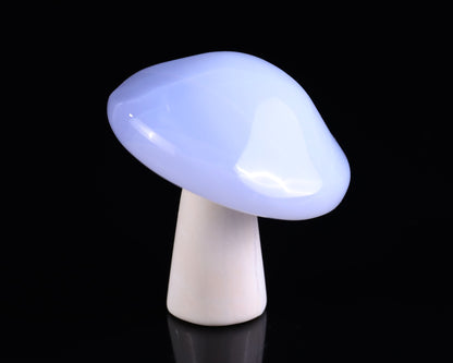 60mm Blue Chalcedony Hand Carved Crystal Mushroom Sculpture