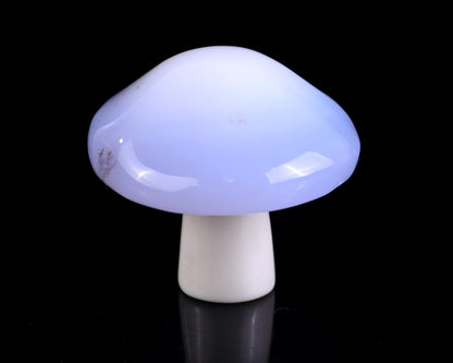 55mm Blue Chalcedony Hand Carved Crystal Mushroom Sculpture