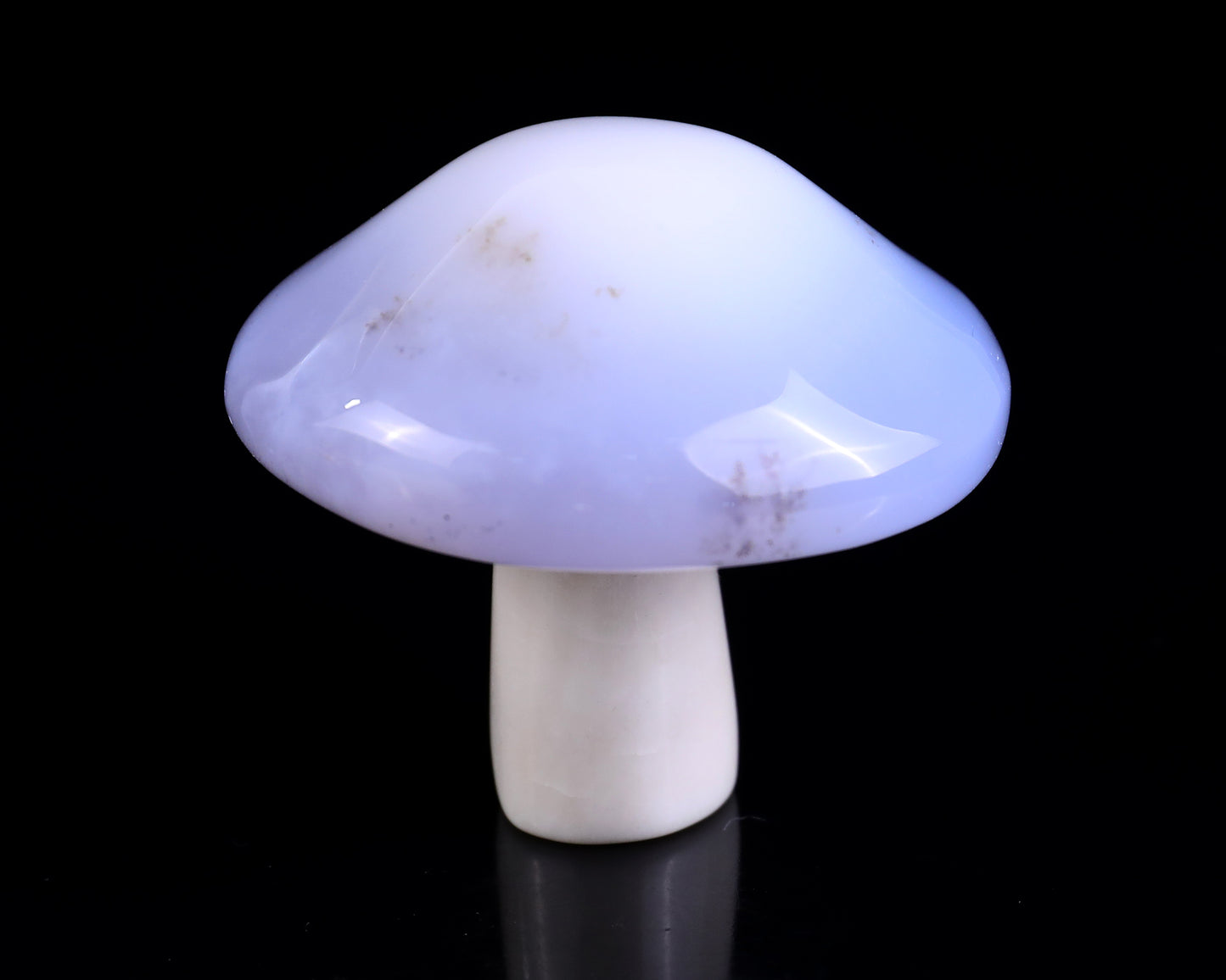 55mm Blue Chalcedony Hand Carved Crystal Mushroom Sculpture