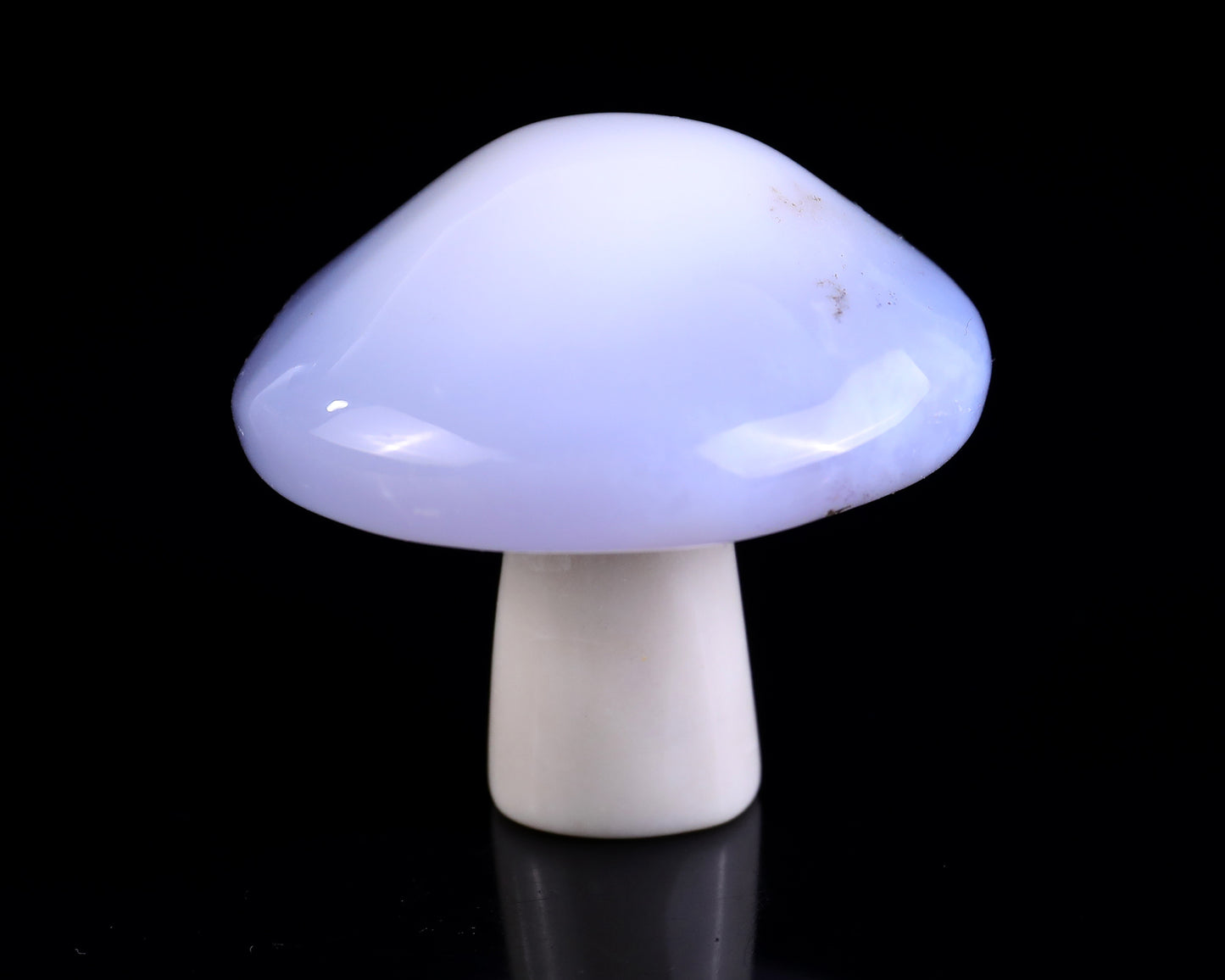 55mm Blue Chalcedony Hand Carved Crystal Mushroom Sculpture