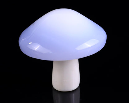 55mm Blue Chalcedony Hand Carved Crystal Mushroom Sculpture