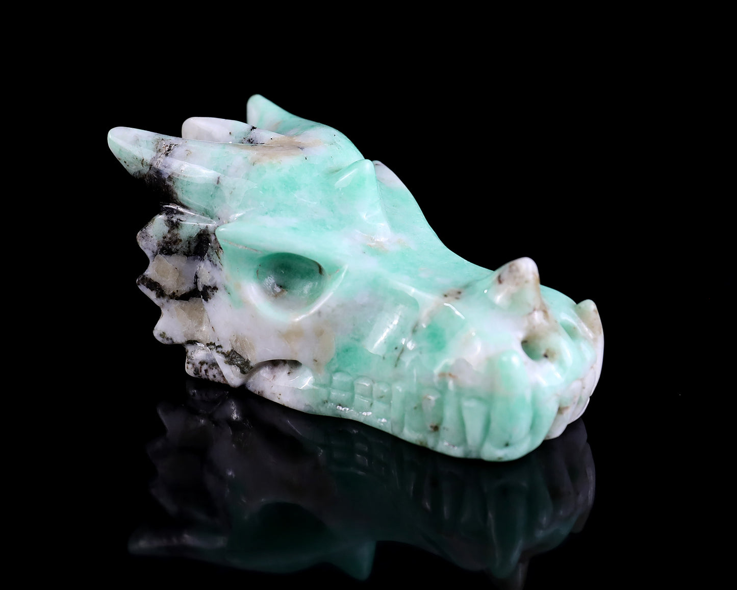 3.0" Emerald Hand Carved Crystal Dragon Skull Sculpture