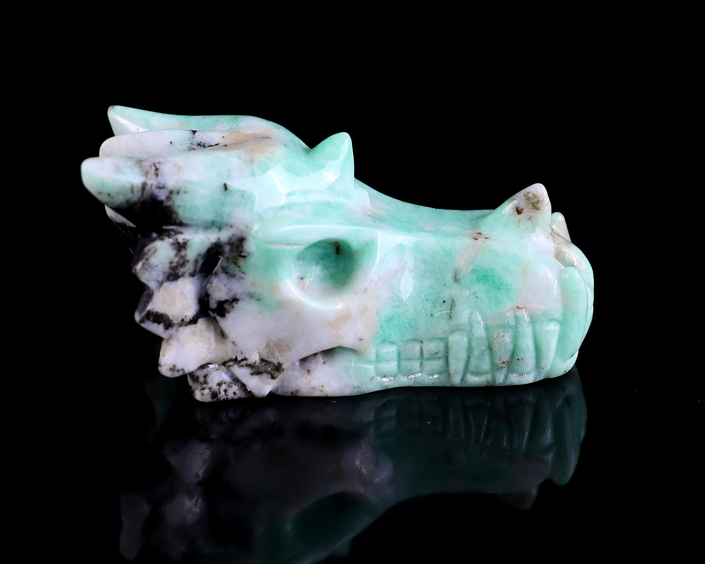 3.0" Emerald Hand Carved Crystal Dragon Skull Sculpture