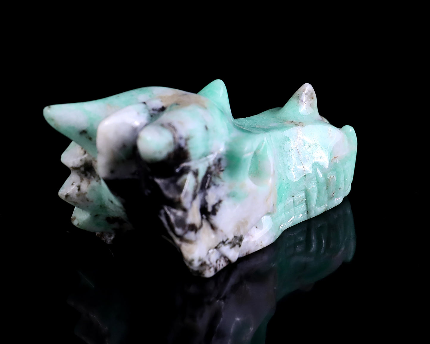 3.0" Emerald Hand Carved Crystal Dragon Skull Sculpture