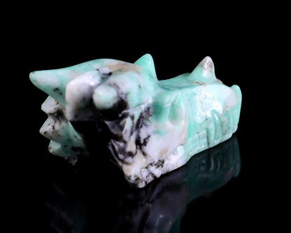 3.0" Emerald Hand Carved Crystal Dragon Skull Sculpture