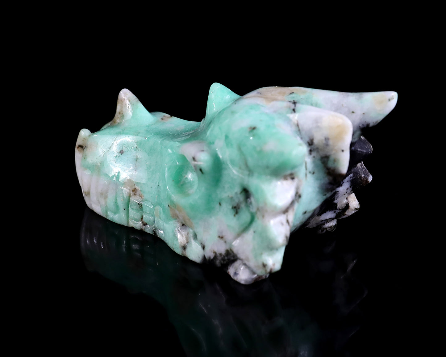 3.0" Emerald Hand Carved Crystal Dragon Skull Sculpture