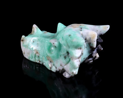 3.0" Emerald Hand Carved Crystal Dragon Skull Sculpture