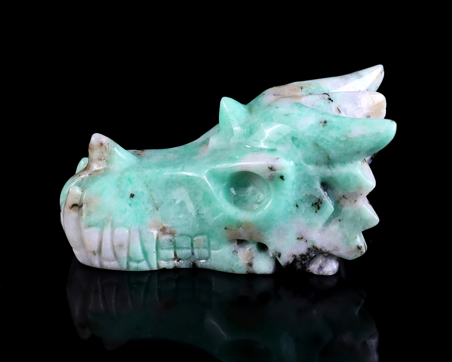 3.0" Emerald Hand Carved Crystal Dragon Skull Sculpture