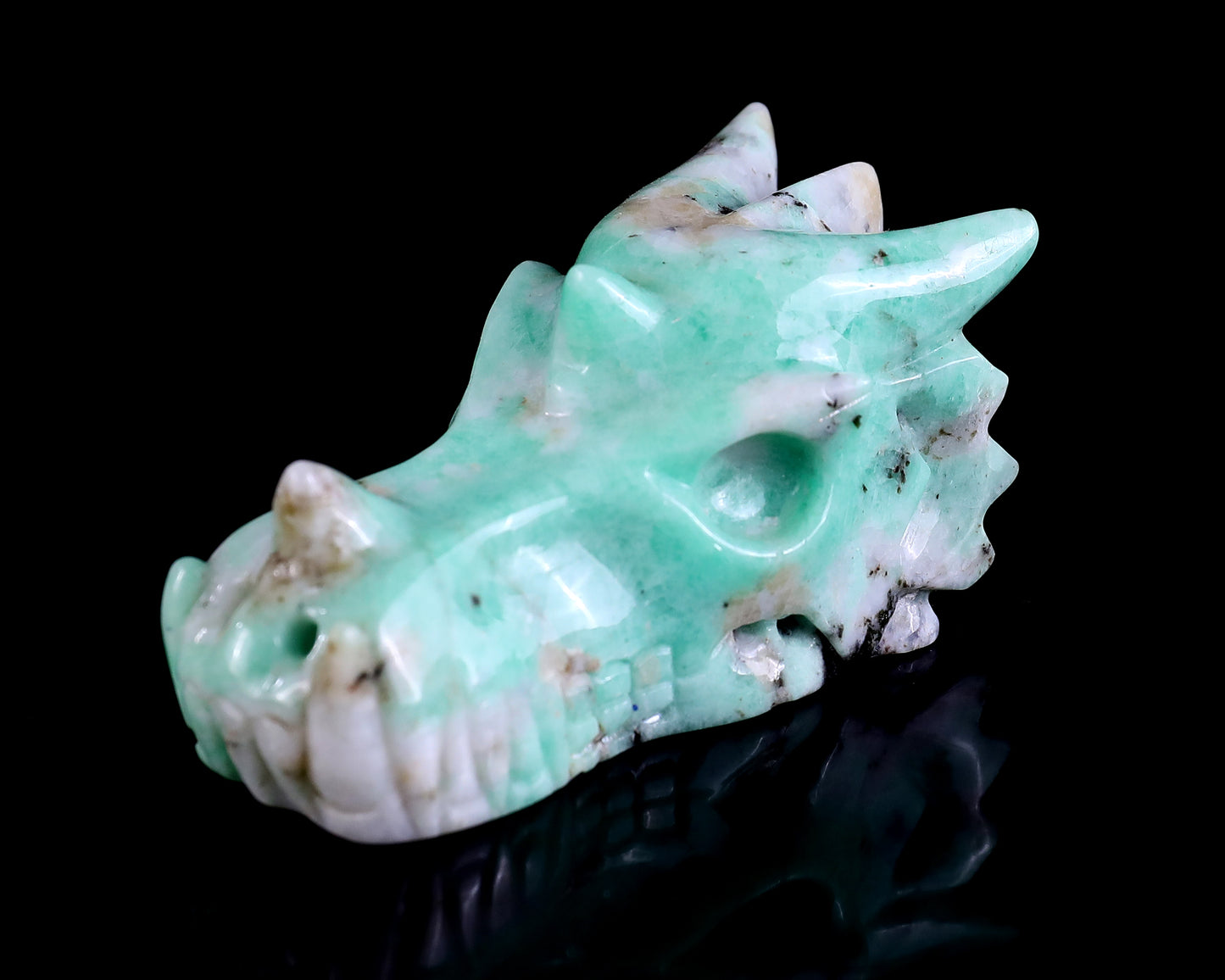 3.0" Emerald Hand Carved Crystal Dragon Skull Sculpture