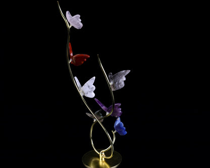 Natural Crystal Colorful Butterfly with Golden Metal Stand