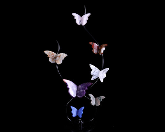 Natural Crystal Colorful Butterfly with Black Metal Stand