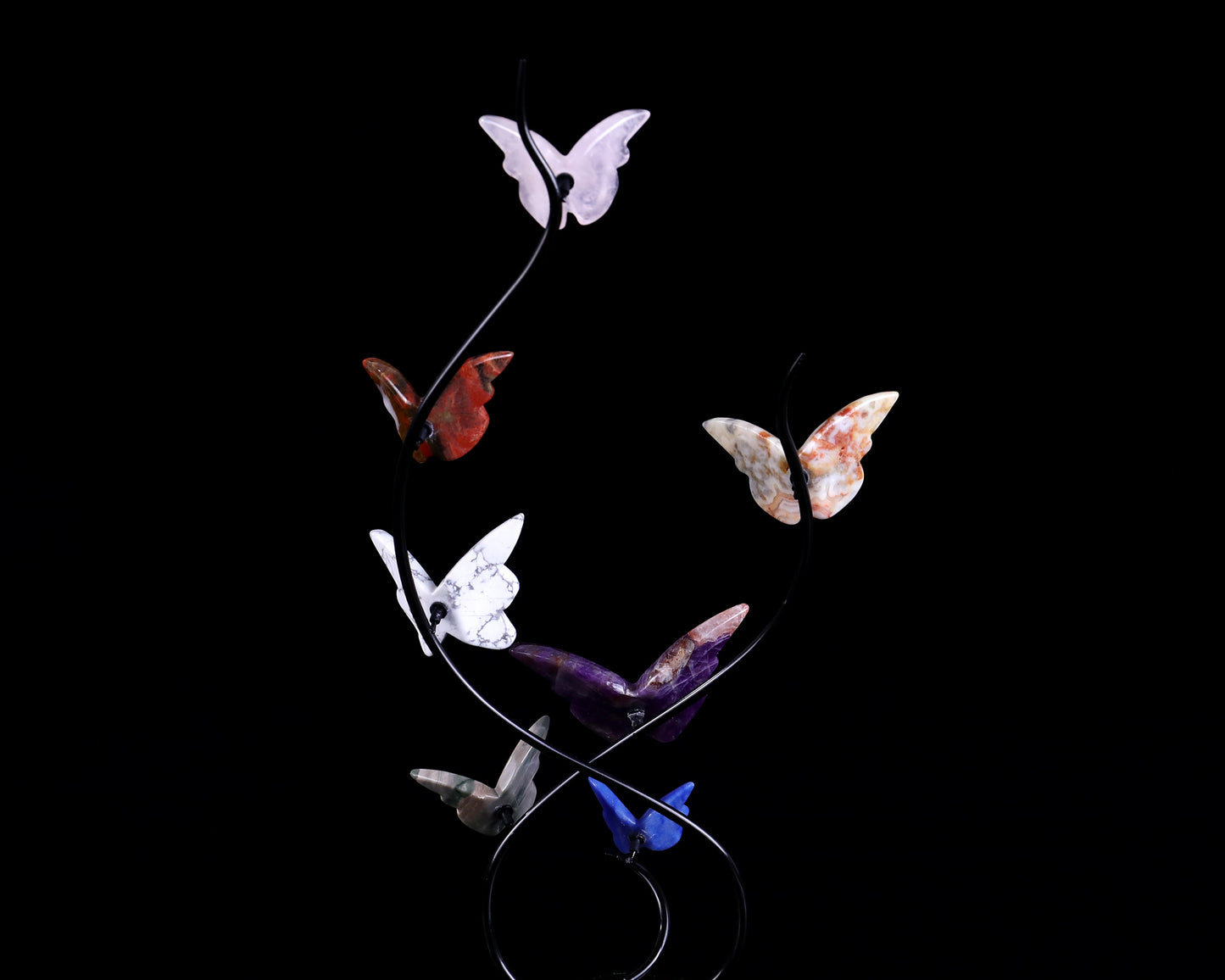 Natural Crystal Colorful Butterfly with Black Metal Stand