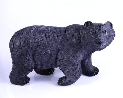 8.7" Black Stone Hand Carved Crystal Polar Bear Sculpture