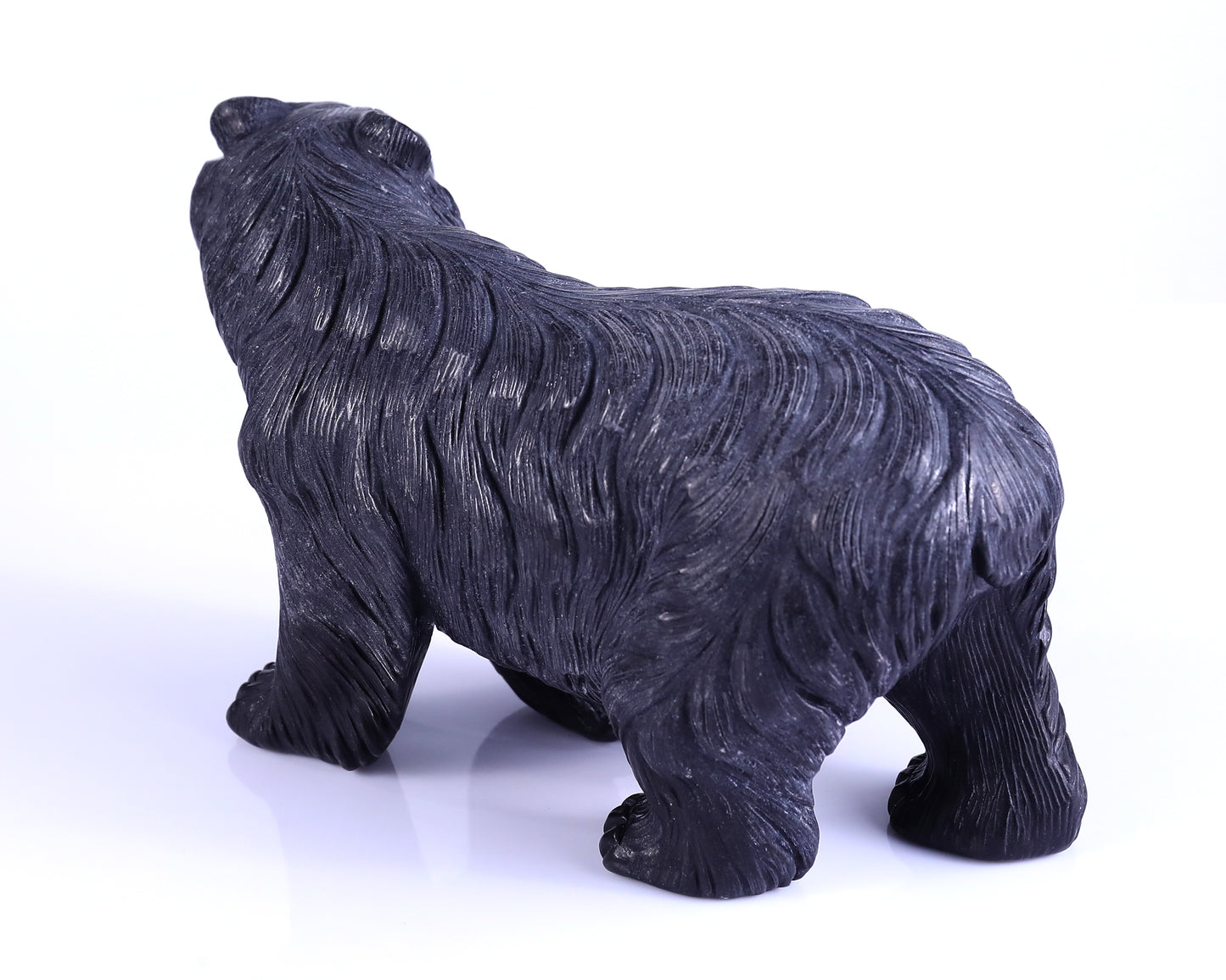 8.7" Black Stone Hand Carved Crystal Polar Bear Sculpture