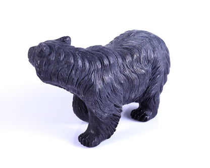 8.7" Black Stone Hand Carved Crystal Polar Bear Sculpture