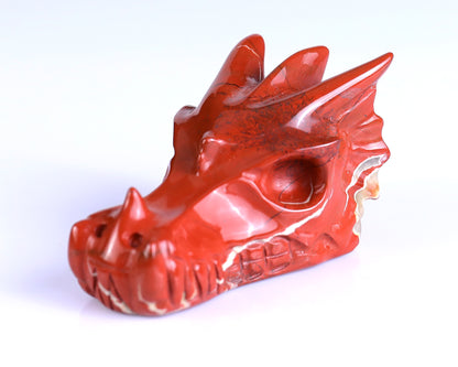 3.0" Red Jasper Hand Carved Crystal Dragon Skull Sculpture