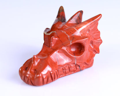 3.0" Red Jasper Hand Carved Crystal Dragon Skull Sculpture