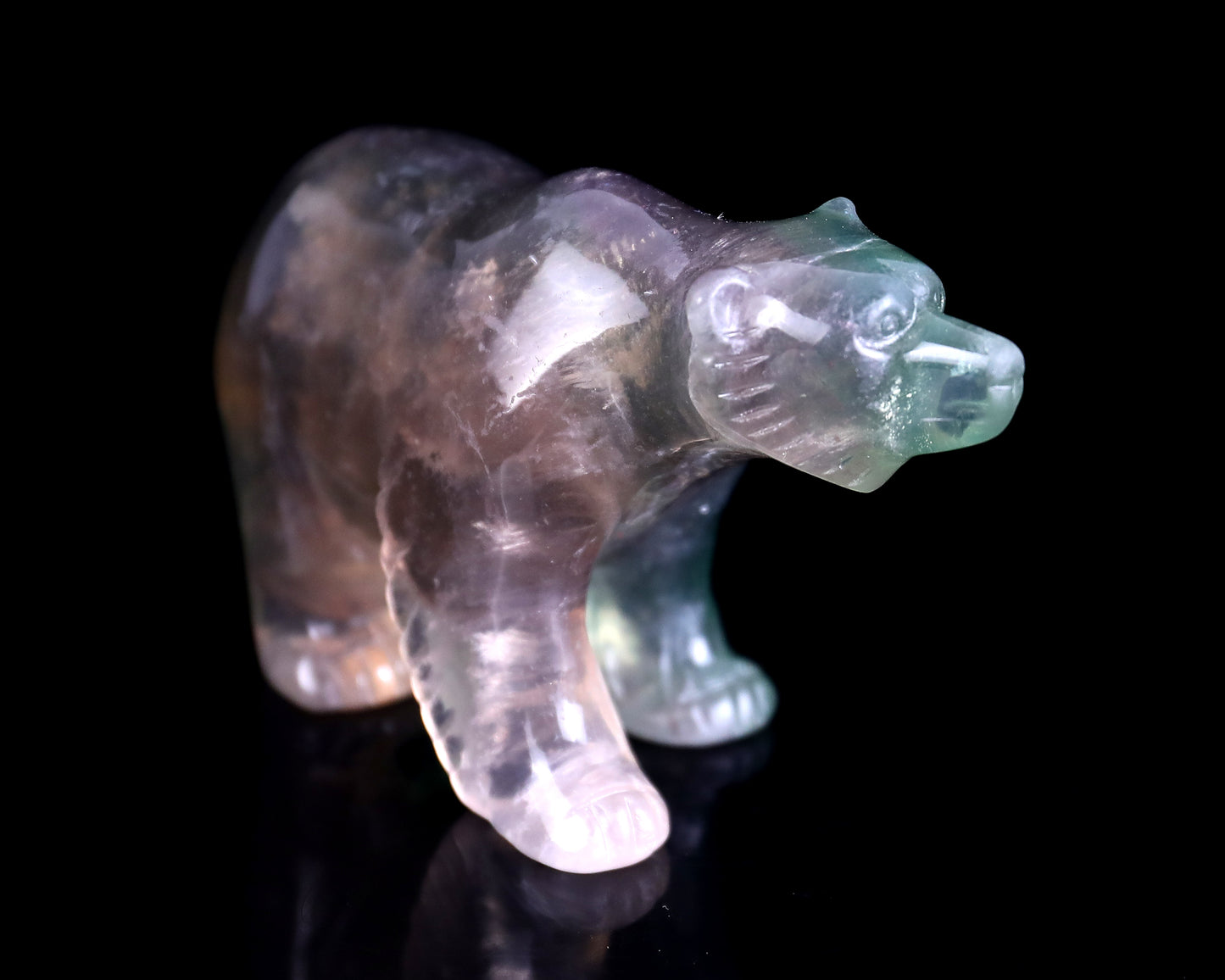 4.1" Fluorite Hand Carved Crystal Polar Bear Sculpture