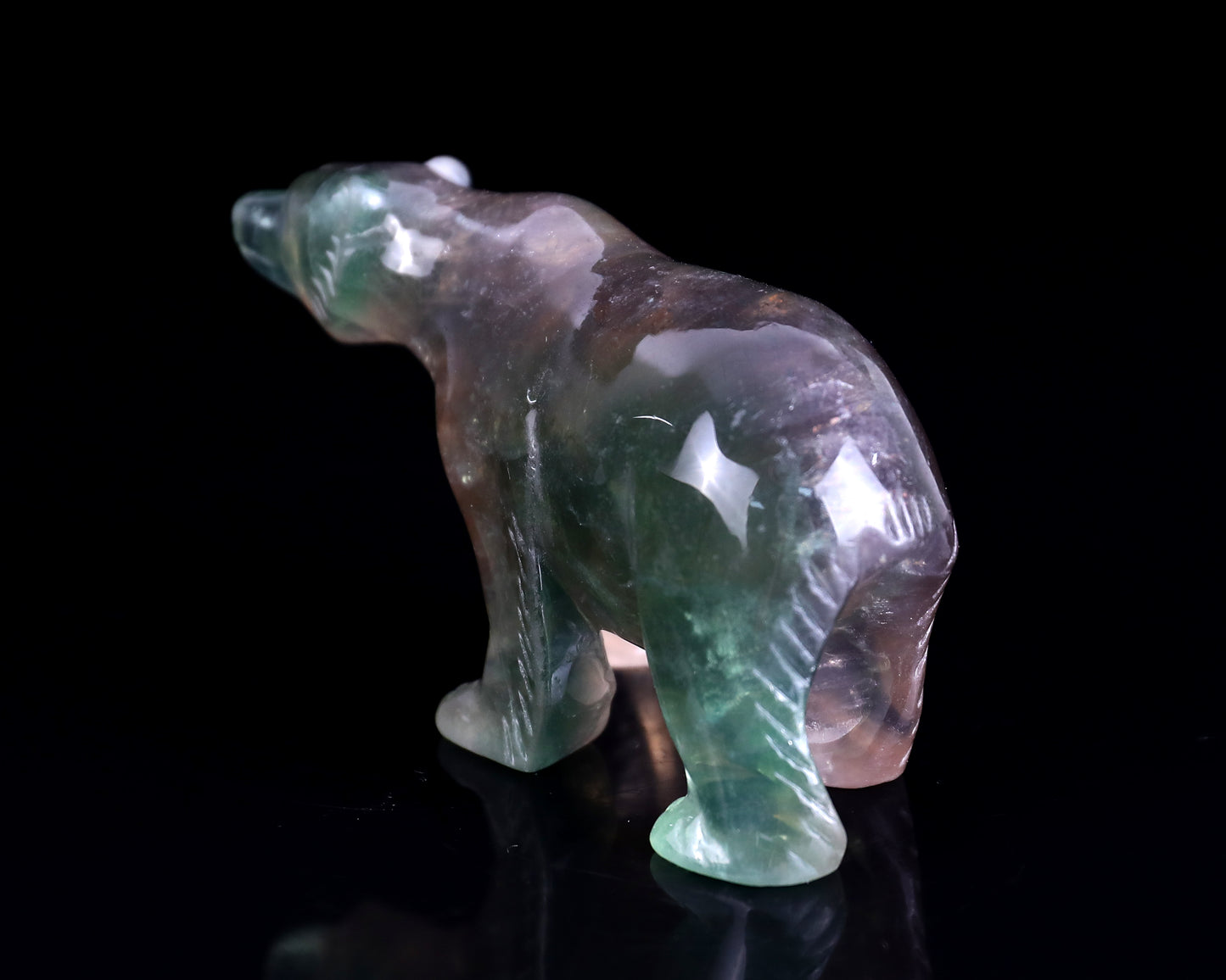 4.1" Fluorite Hand Carved Crystal Polar Bear Sculpture