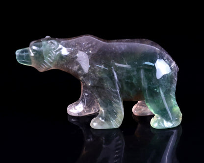 4.1" Fluorite Hand Carved Crystal Polar Bear Sculpture