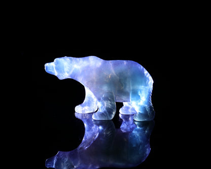 4.1" Fluorite Hand Carved Crystal Polar Bear Sculpture