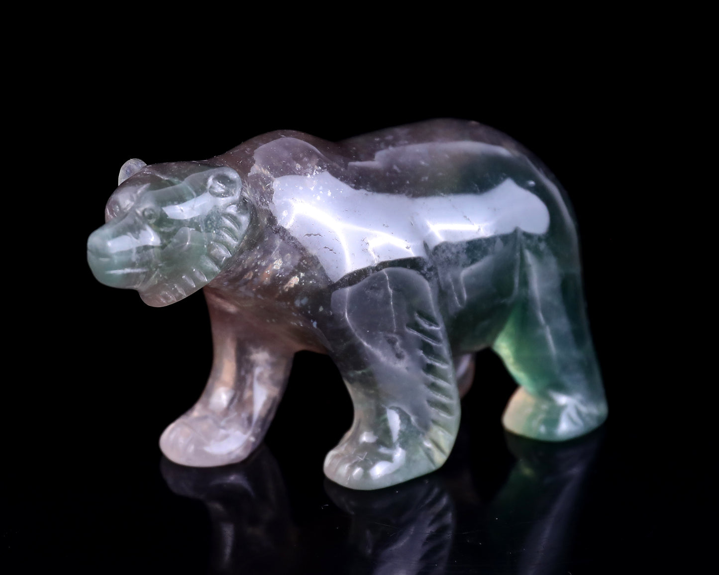 4.1" Fluorite Hand Carved Crystal Polar Bear Sculpture