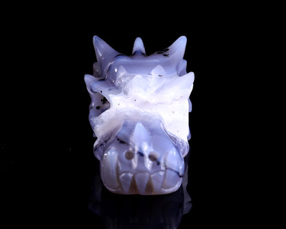 3.5" White Geode Agate Hand Carved Crystal Dragon Skull Sculpture