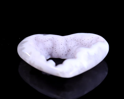 2.5" White Geode Agate Hand Carved Crystal Heart