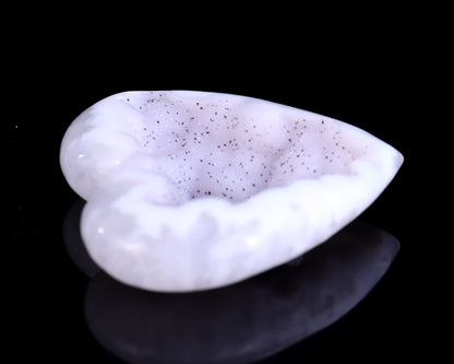 2.5" White Geode Agate Hand Carved Crystal Heart